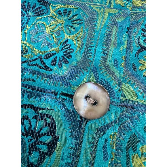 Chicos Turquoise & Gold Button-Up Silk Blend Jacket - Size 1 or U.S. 8 Asian Ins - Picture 3 of 7